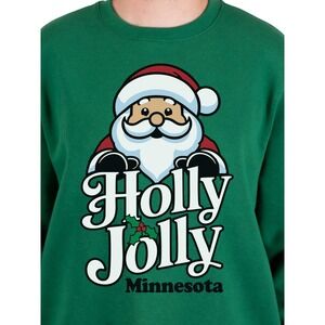 Minnesota Holly Jolly Santa Sweatshirt Mens Sz M Green Fleece Christmas Top NWT